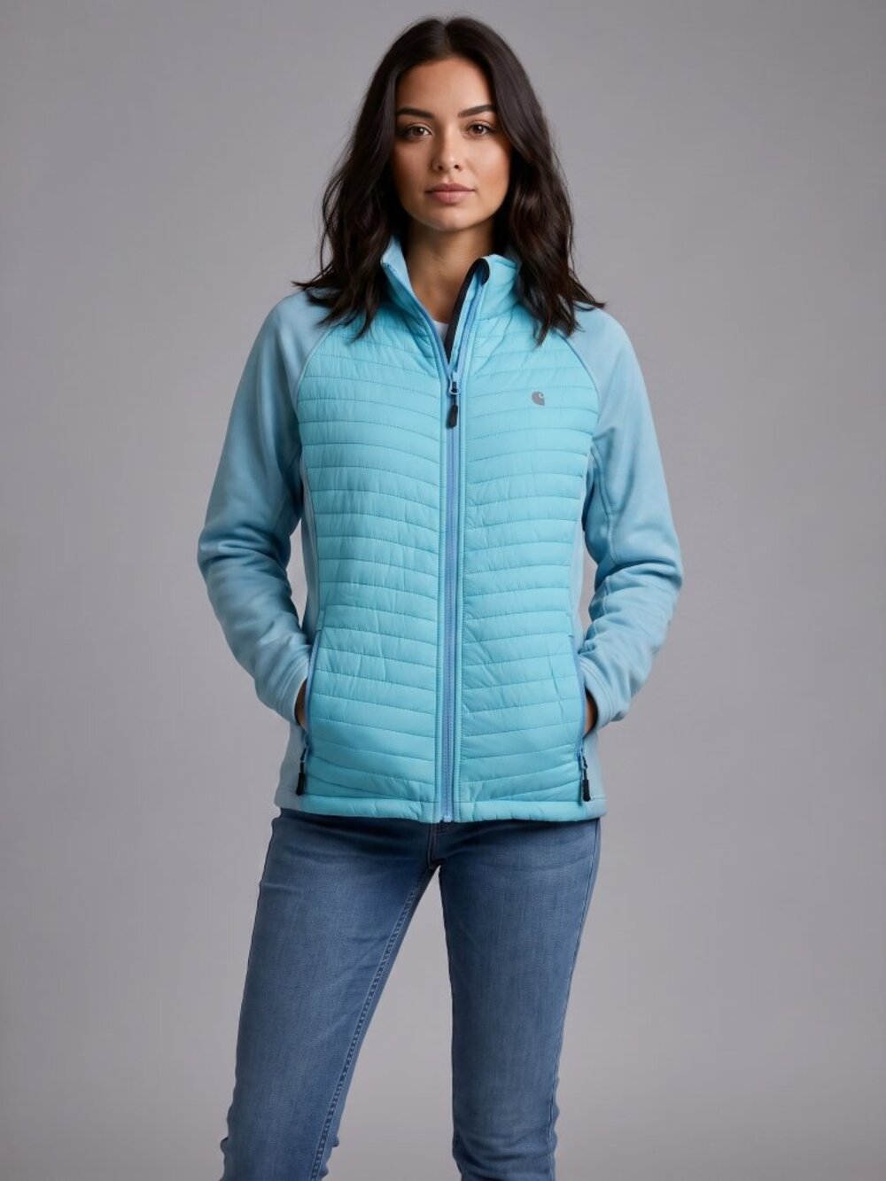 Ladies Light Aqua Quilted Hybrid Jacket -( MEDIUM)